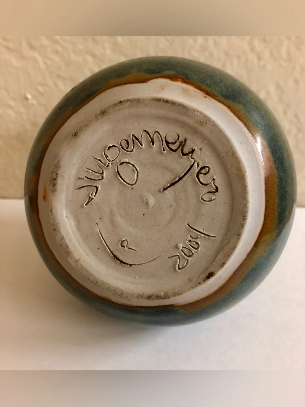 Handmade Blue Ceramic Decorative Vase Signed.